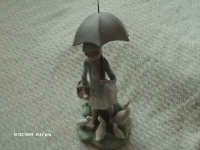 Buy Lladro Figurine Girl With Umbrella & Geese 4510 27 Cm High 9.5 Cm Wide • 32£