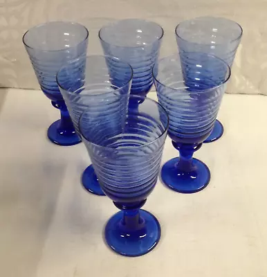 Buy Set Of Six (6) Libbey Sirrus Cobalt Blue Water Goblets- Glasses - 7 1/4  Tall • 33.15£