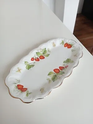 Buy Rare Queens Virginia Strawberry Oblong Serving Dish Gold Edge. • 35£
