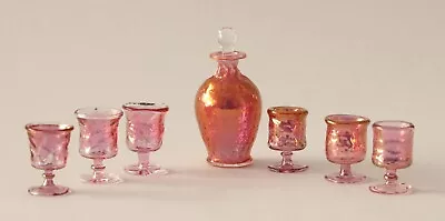 Buy Dolls House Miniatures: Cranberry Crystalline Decanter W/ 6 Glasses, 1:12 Scale • 30£