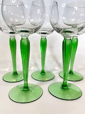 Buy Set Of 5 Vintage Emerald Green Stem Wine Glasses | Mid Century | Art Nouveau • 39.95£