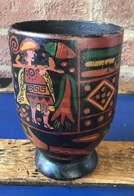 Buy ANTIQUE Peruvian Kero Inca Puru Hand Carved & Painted Wood Drinking Vessel • 144.99£