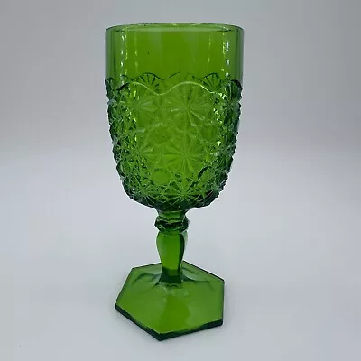 Buy LE SMITH Glass Green Daisy & Button Block Stem Water Wine Goblet Glass Vintage • 16.08£