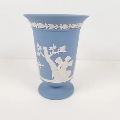 Buy Wedgwood Light Blue Jasperware Vase 13.5cm Vintage Made In England Flared Top • 18.44£