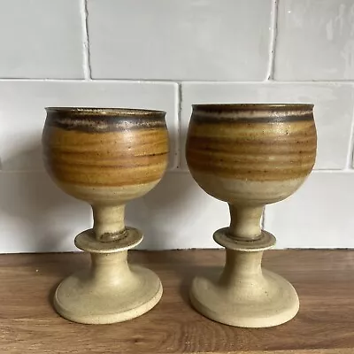 Buy Two Conwy Pottery Hand Made Stoneware Goblets/Chalis Brown/Beige • 13.99£