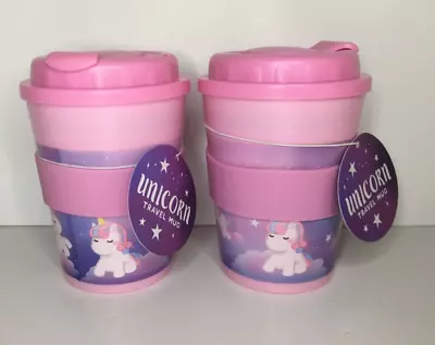 Buy Unicorn Travel Mugs BPA Free Childrens Hot Cold Beverages 2x Reusable Travel Mug • 4.99£
