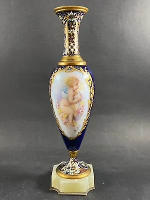 Buy 19th C. Sevres Hand Painted Chanpleve Vase Cherub And Onyx . Signed Rochette • 486.56£