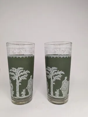 Buy 2 Vintage Wedgewood Green Jasperware Jeanette Hellenic 12 OZ. Tumbler Glasses • 9.61£