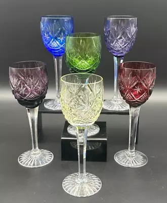Buy WEBB CORBETT  Set Six Cut Crystal Hock Wine Glasses Six Colors In This Set  • 149.99£