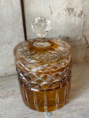 Buy Vintage Bohemian  Lead Crystal Cut To Clear Amber Flash Dish + Lid • 26£