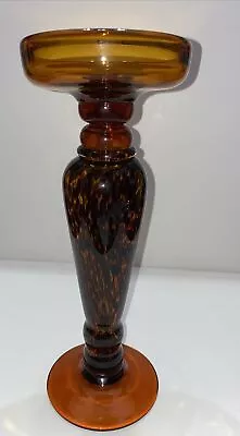 Buy 1970’s Hand Blown Amber Cut To Tortoise Pillar Candle Holder • 86.31£