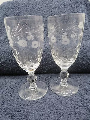 Buy Set Of 2 Vintage Antique Crystal Etched Floral Flower Cordial Liqueur Glasses • 7.10£