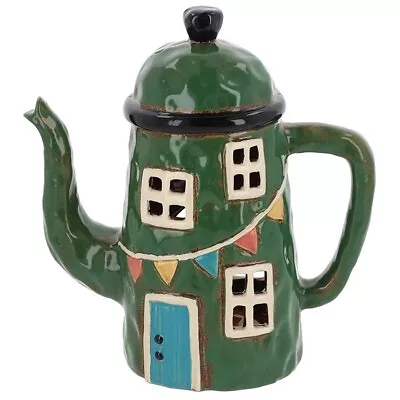 Buy Village Pottery Ceramic Tealight Holder Teapot House - Green 340341 • 27.99£