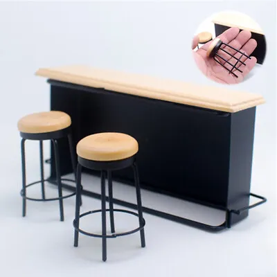 Buy DollhouseFurniture Decor 1:12 Taproom Miniature Bar Counter With 2 Stools • 13.68£
