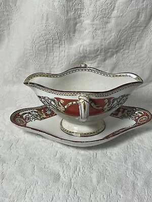 Buy Antique Minton  Florentine  Pattern Sauce Boat And Under Plate • 89.77£