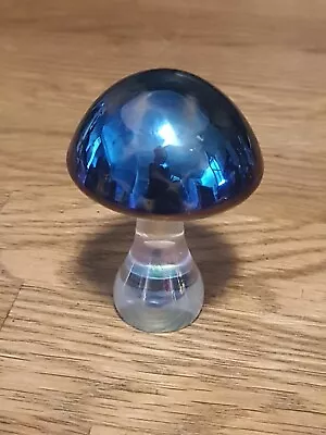 Buy Small Clear And Blue Glass Iridescent Mushroom • 7£