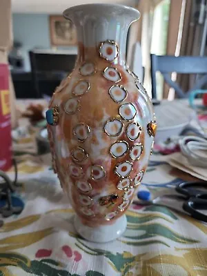 Buy Handmade Vase JACKIE SMYTH Handpainted Porcelain Gold  Dichotic Glass • 27£