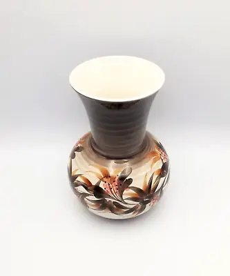 Buy Large Vintage Jersey Pottery Brown Orange Handpainted Floral Vase • 7.19£