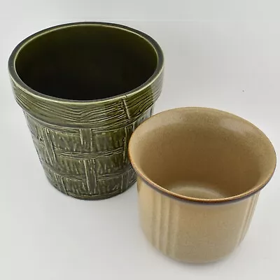 Buy Vintage Arthur Wood Green Basket Weave +Moira Pottery Ceramic Plant Pot Planters • 14.99£