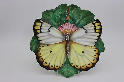Buy Rare Minton Majolica BUTTERFLY On Leaf Plate - Plate Number 3 • 316.98£