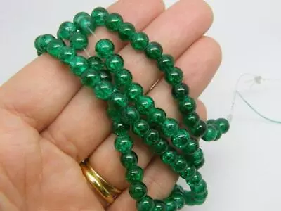 Buy 140 Green Crackle Beads 6mm Glass B120 • 2.30£