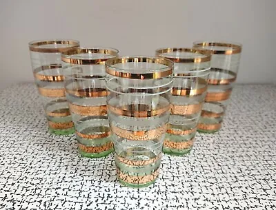 Buy 50s 60s Retro Vintage Green & Gold Stripe Drinking Cocktail Glasses MCM • 25£