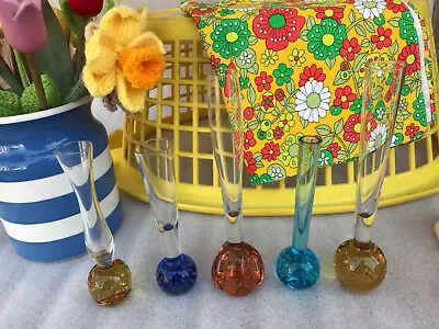 Buy 5 Vintage 50s 60s Coloured Clear Controlled Bubble Glass Bud Stem Vases 1k • 39.99£