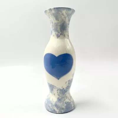 Buy Katy’s Country Charm Blue Sponge Ware Vase By Karen 6 1/2” Blue Heart • 19.26£