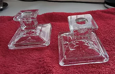 Buy Pair Of Square Vintage Glass Candle Holders (Full Description Below) • 3.99£