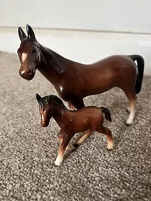 Buy Horse Mare Foal Chestnut Bay Brown Hunter Pottery Like Beswick Vintage Ornament • 13.99£