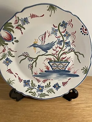 Buy French Pottery Vintage  Plate  Malicorne  Plate Floral Bird   Hand Painted • 48£