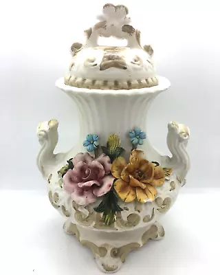 Buy Capodimonte White Floral Flowery Ceramic Big Large Urn Style Vase Pot With Lid • 74.99£