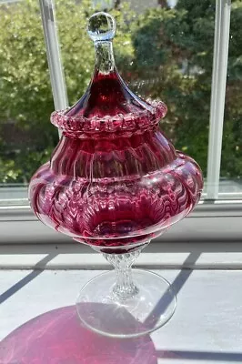 Buy Large Cranberry Glass Comport 14 Inch Centre Piece • 19.50£