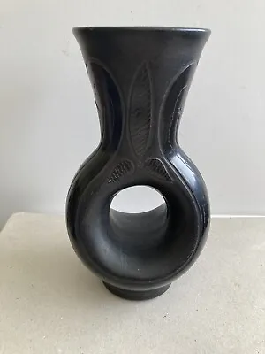 Buy Foreign Pottery,Black Pottery Abstract Donut Vase,7.1/8” High • 19.99£