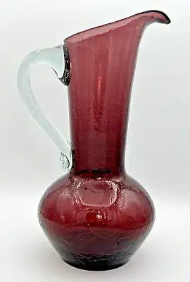 Buy Amethyst Purple Crackle Glass Pitcher Vase Art Glass Vintage Hand Blown • 14.46£