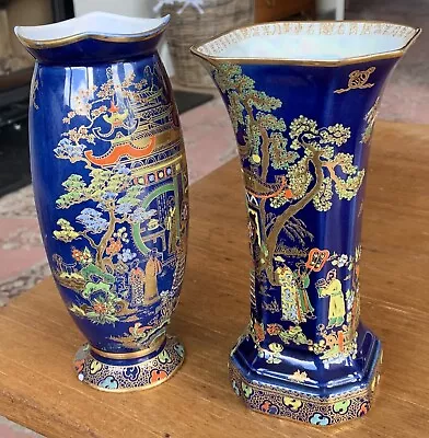 Buy Two Oriental Blue Carlton Ware Vases. 8 Inches Tall • 18.50£