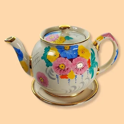 Buy Vintage Rare Sadler Teapot With Plate Hand Painted Floral Pattern Gold Trim • 85£
