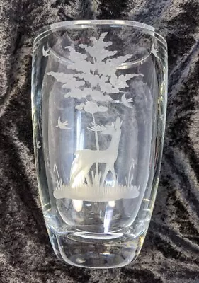 Buy Vintage Scandinvian Engraved Crystal Art Glass Vase Signed 1180 Stag • 96.33£