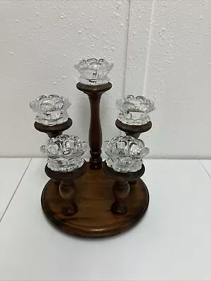 Buy Vintage Wood And Glass Five Taper Candelabra Candleholder With Varying Tiers • 12.95£