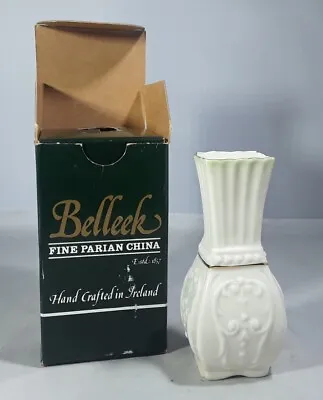 Buy Belleek Toy Panel Small Parian China Vase Gold Green Trim - 10 Cm Tall - Boxed • 10£