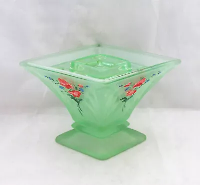 Buy Vintage Bagley Glass Art Deco Frosted Green 11cm Spinette Vase & Frog, Flowers • 4.99£