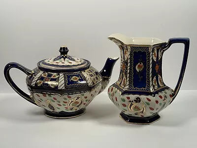 Buy Royal Winton Ivory Ware England Porcelain Teapot & Jug Art Deco In Blue Cobalt • 44.95£