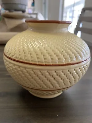 Buy Vintage Vietnam Snakeskin Textured Yellow Ware Pottery Vase Planter Brown Stripe • 17.07£