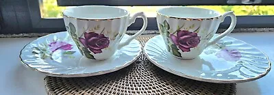 Buy Vintage  Rose Coffee Cups + Side Plates X Set 2   Myott Ironstone Anniversary • 3£