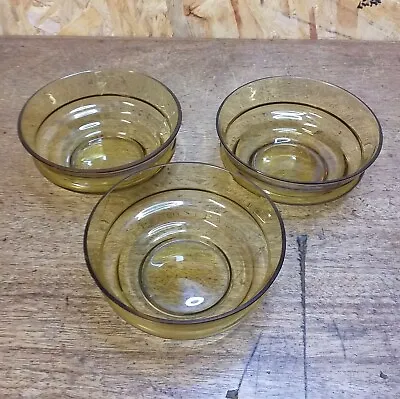 Buy Amber Glass Dessert Bowls X3 Mid Century Retro Vintage • 8.41£