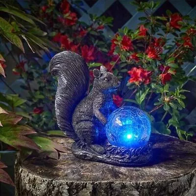 Buy Solar Garden Ornament Squirrel Colour Changing Orb Crackle Glass Ball Outdoor • 13.99£
