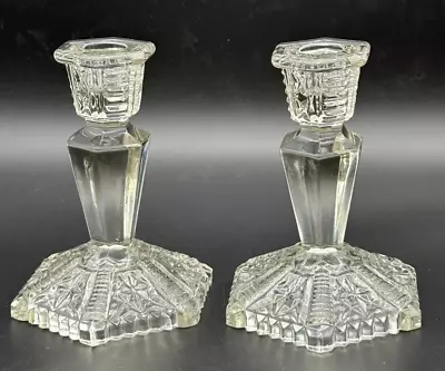 Buy Vintage Pair Of Heavy Cut Libochovice Czech Glass Candle Stick Holders 1940s • 24.99£