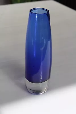 Buy COBALT BLUE GLASS TEARDROP BUD VASE 15cm HEAVY CLEAR BASE • 5£