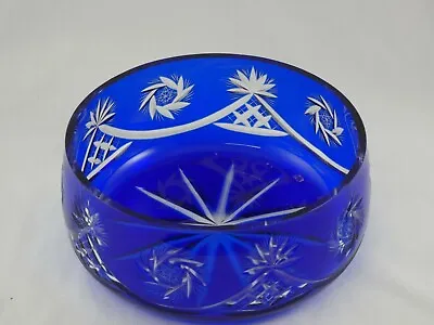 Buy Lovely Bohemian Cobalt Blue Cut To Clear Crystal Glass Bowl • 35£
