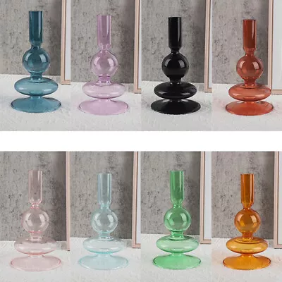 Buy Vintage Clear Glass Candle Holders Stand Mid Century Design Home Art Candlestick • 8.30£